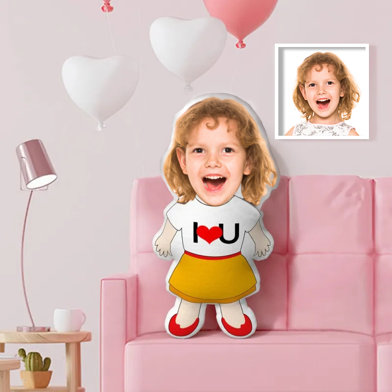 I LOVE U Pillow Custom Face Pillow Personalised Photo Pillow Female Magician Doll Custom MinIMe Pillow