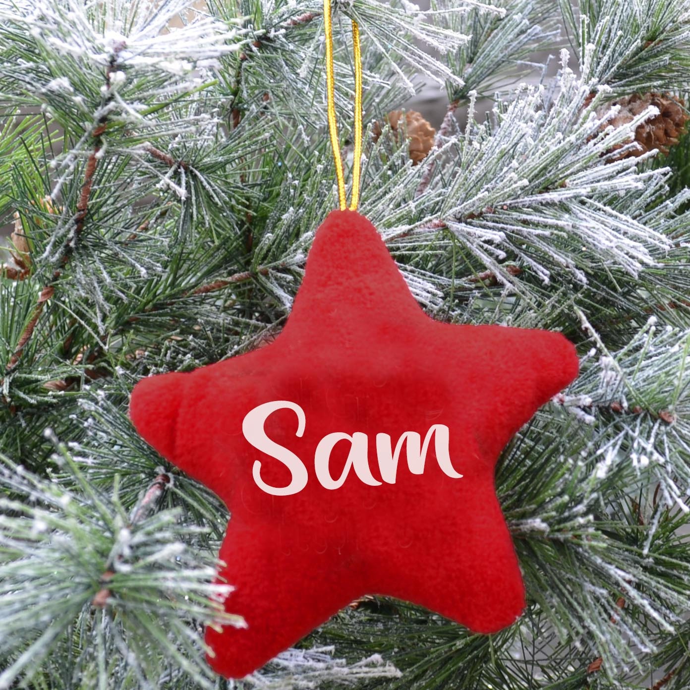 Red Star Name Personalised Hanging Christmas Decoration - MiniMePillowAU