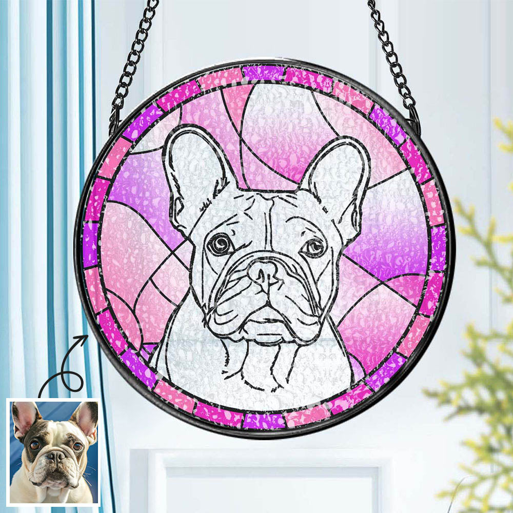 Personalized Purple Pet Portrait Suncatcher Stained Glass Pet Ornament Remembrance Custom Pet Photos Gifts for Pet Lovers - MiniMePillowAU