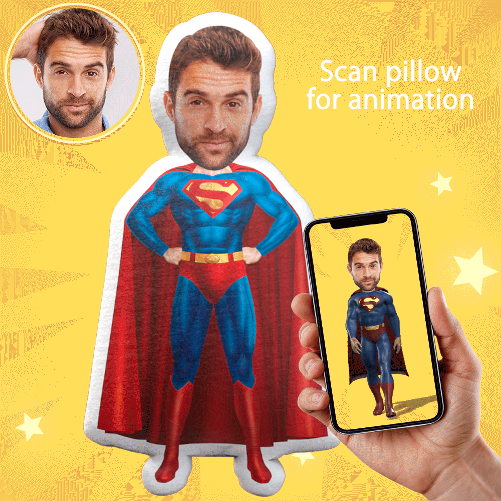 Custom Photo Doll Superman Face Doll Throw Pillow AR View Gift