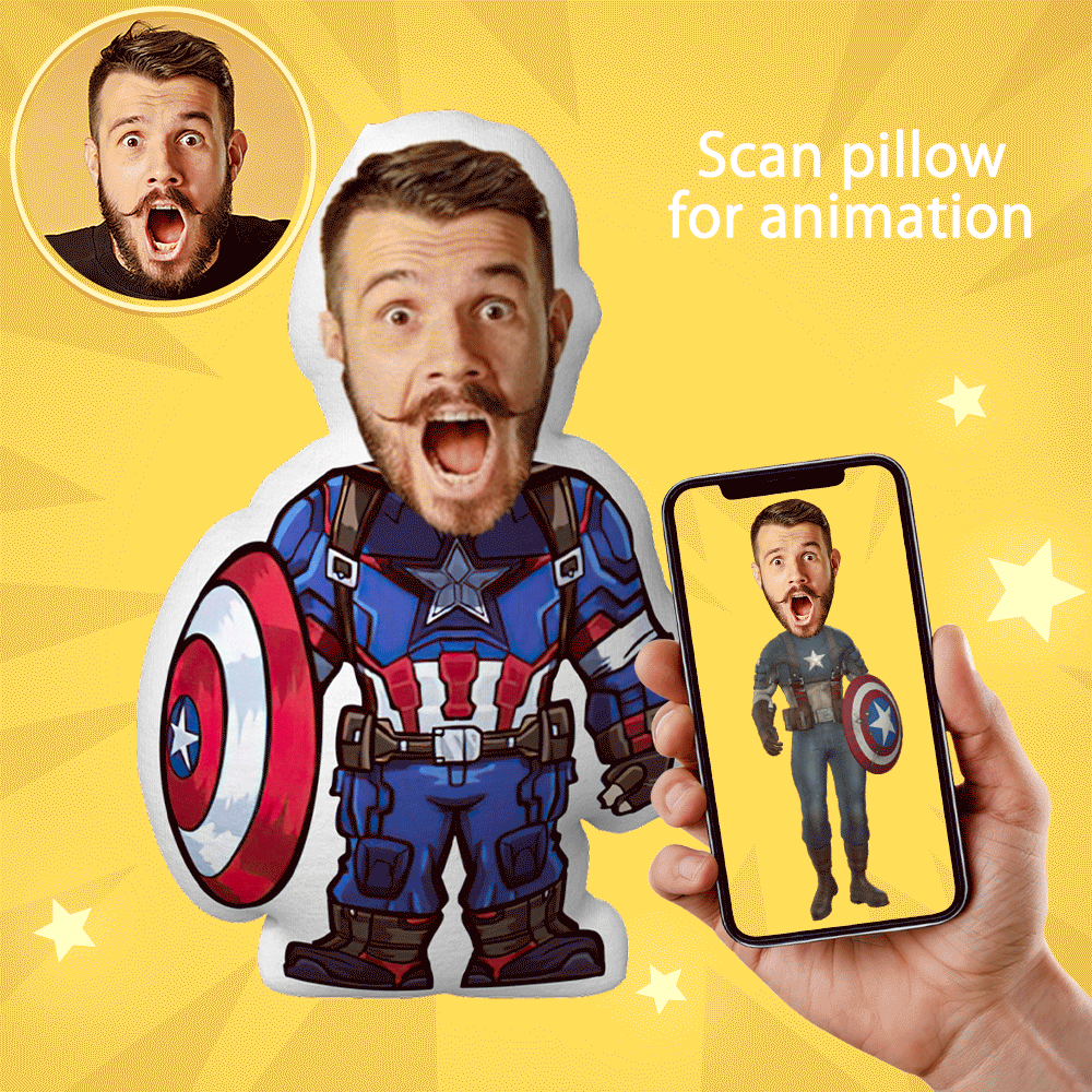 Custom Photo Doll Captain America Face Doll Throw Pillow AR View Gift