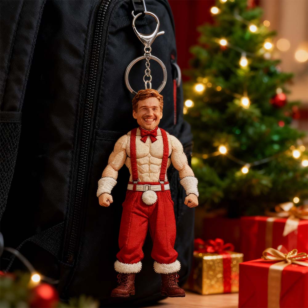 Personalized Christmas Muscle Doll Keychain Custom Face Funny Wire Skeleton Puppet Holiday Gift - MiniMePillowAU