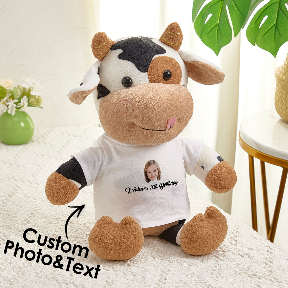 Personalized Cow Plush Stuffed Toy with Custom Text and Face Gift for Kids - MiniMePillowAU
