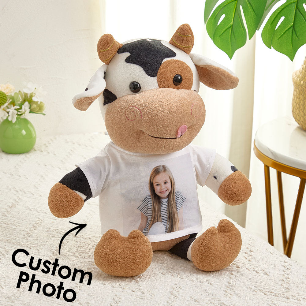 Personalized Cow Plush Stuffed Toy with Photo Gift for Kids - MiniMePillowAU