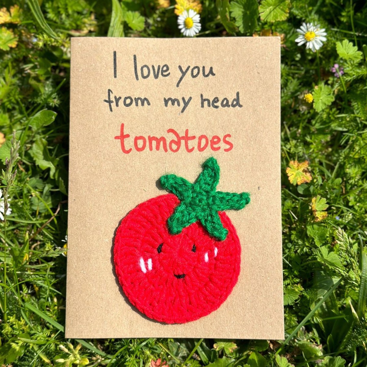 I Love You From My Head to Tomatoes Handmade Crochet Greeting Card 3D Knitted Card - MiniMePillowAU