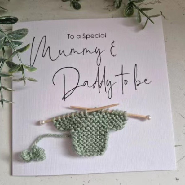 Green Sweater Newborn Baby Card Handmade Crochet Greeting Card 3D Knitted Card - MiniMePillowAU