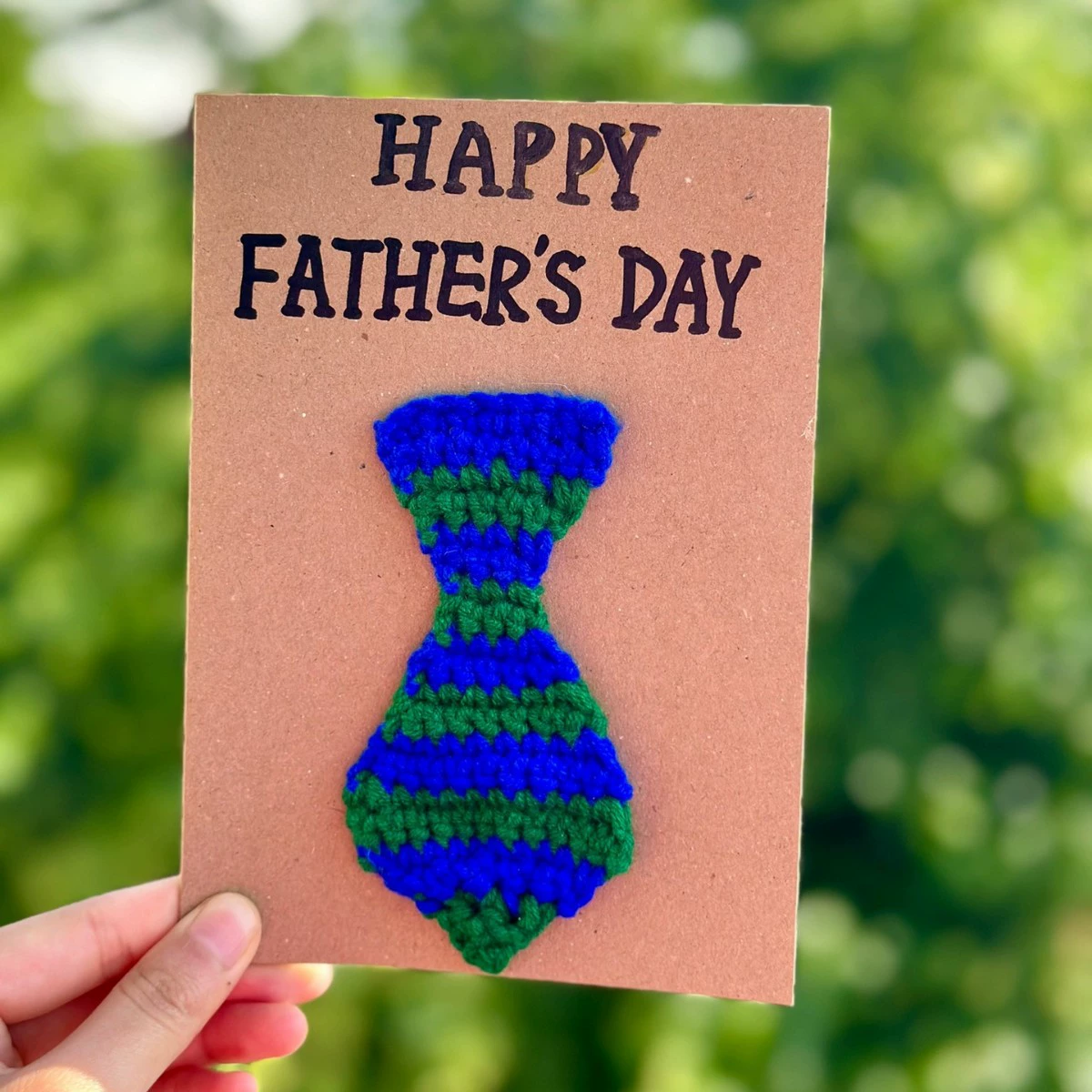 HAPPY FATHER'S DAY Blue Tie Greeting Card Handmade Crochet Greeting Card 3D Knitted Card - MiniMePillowAU