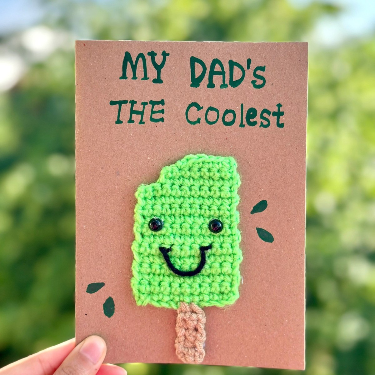 MY DAD'S THE Coolest Greeting Card Handmade Crochet Greeting Card 3D Knitted Card - MiniMePillowAU