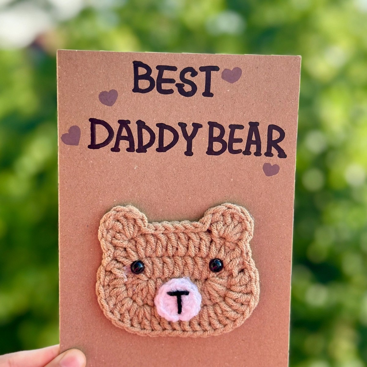 BEST DADDY BEAR Greeting Card Handmade Crochet Greeting Card 3D Knitted Card - MiniMePillowAU