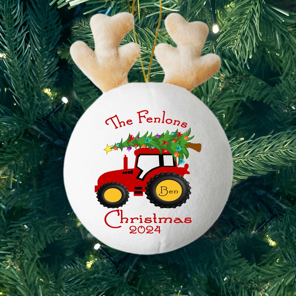 Family Tractor - Personalised Fabric Christmas Decoration - MiniMePillowAU