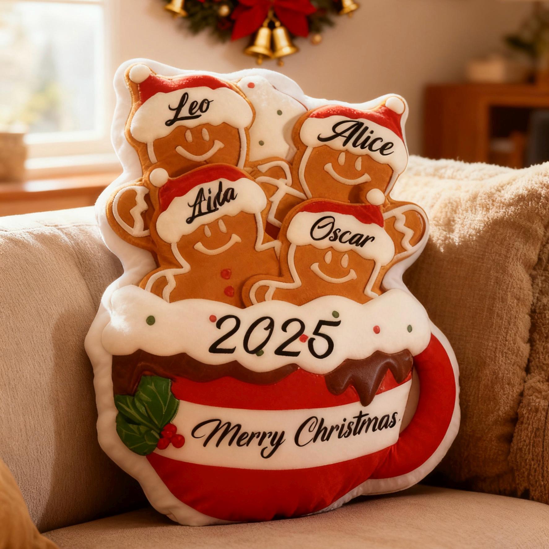 Personalized Gingerbread Family Pillow, Custom Name Xmas Cushion, Holiday Decor Gift, Gingerbread Mug Pillow, Merry Christmas 2025 - MiniMePillowAU