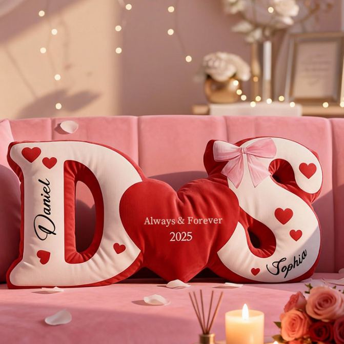 Personalized Couple Custom Initial Heart Throw Pillow Custom Names Couple Home Pillow Romantic Valentine's Day Gift for Girlfriend for Wife - MiniMePillowAU