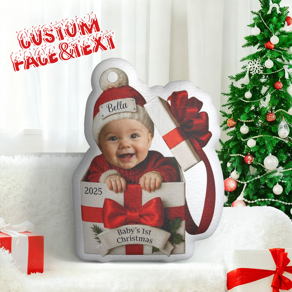 Personalized Face Baby 1st Christmas Pillow, Custom Portrait & Name - MiniMePillowAU