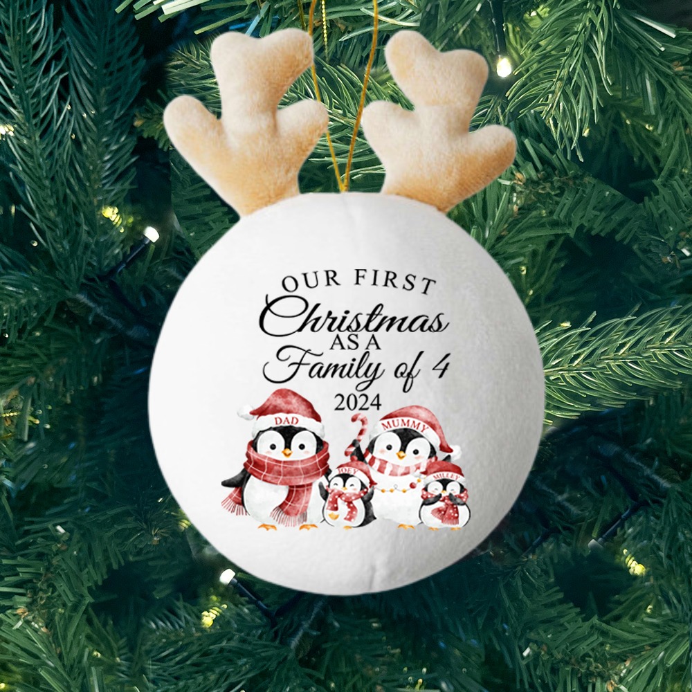 First Christmas Penguin Family (Your Number) - Personalised Fabric Christmas Ornament - MiniMePillowAU