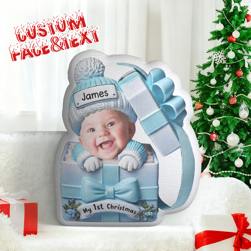 Custom Face Cute Baby 1st Christmas Pillow, Personalized Portrait & Name - MiniMePillowAU