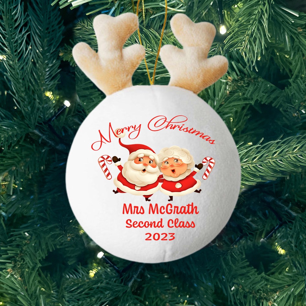 Santa & Mrs Claus Teacher - Personalised Fabric Christmas Decoration - MiniMePillowAU