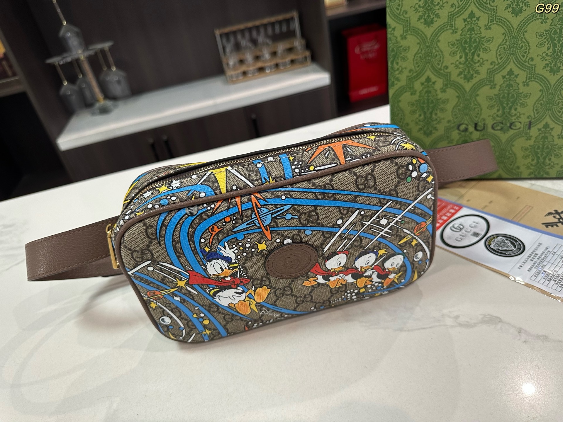 Gucci Disney コラボレーションシリーズ ドナルドダックGGウエストバッグ 14*24cm ショルダーバッグ チェストバッグ クラシック万能百搭