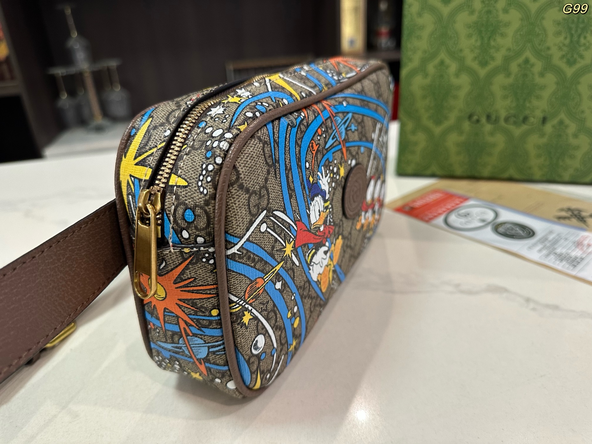 Gucci Disney コラボレーションシリーズ ドナルドダックGGウエストバッグ 14*24cm ショルダーバッグ チェストバッグ クラシック万能百搭
