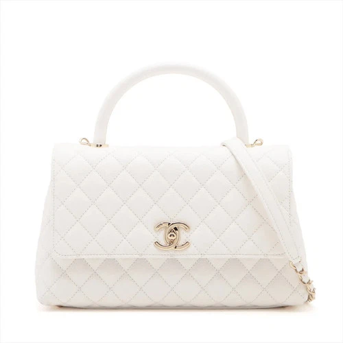 Chanel Coco handle 29 S Caviar Skin 2 Way Handbag White Gold Metal Fittings rand - Picture 1 of 17
