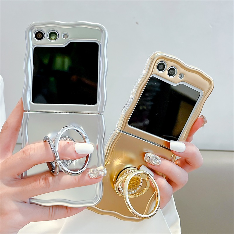 สำหรับ Samsung Galaxy Z Flip5/4/3 Folding Love แหวนนิ้วมือผู้ถือโทรศัพท์มือถือกรณีป้องกัน