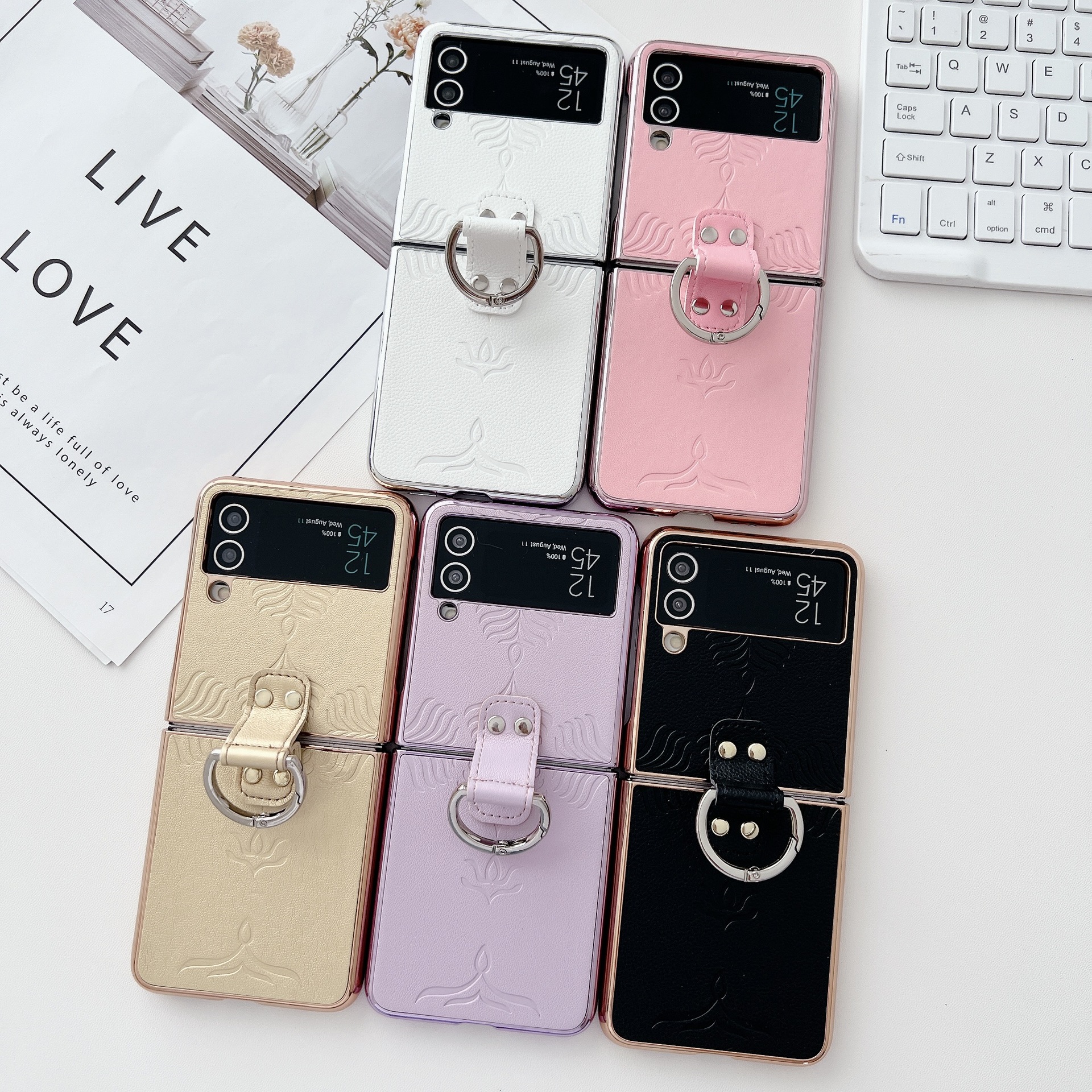 เหมาะสำหรับซัมซุง Z FLIP5/4/3 ชุบลายนิ้วมือแหวนหัวเข็มขัดโทรศัพท์