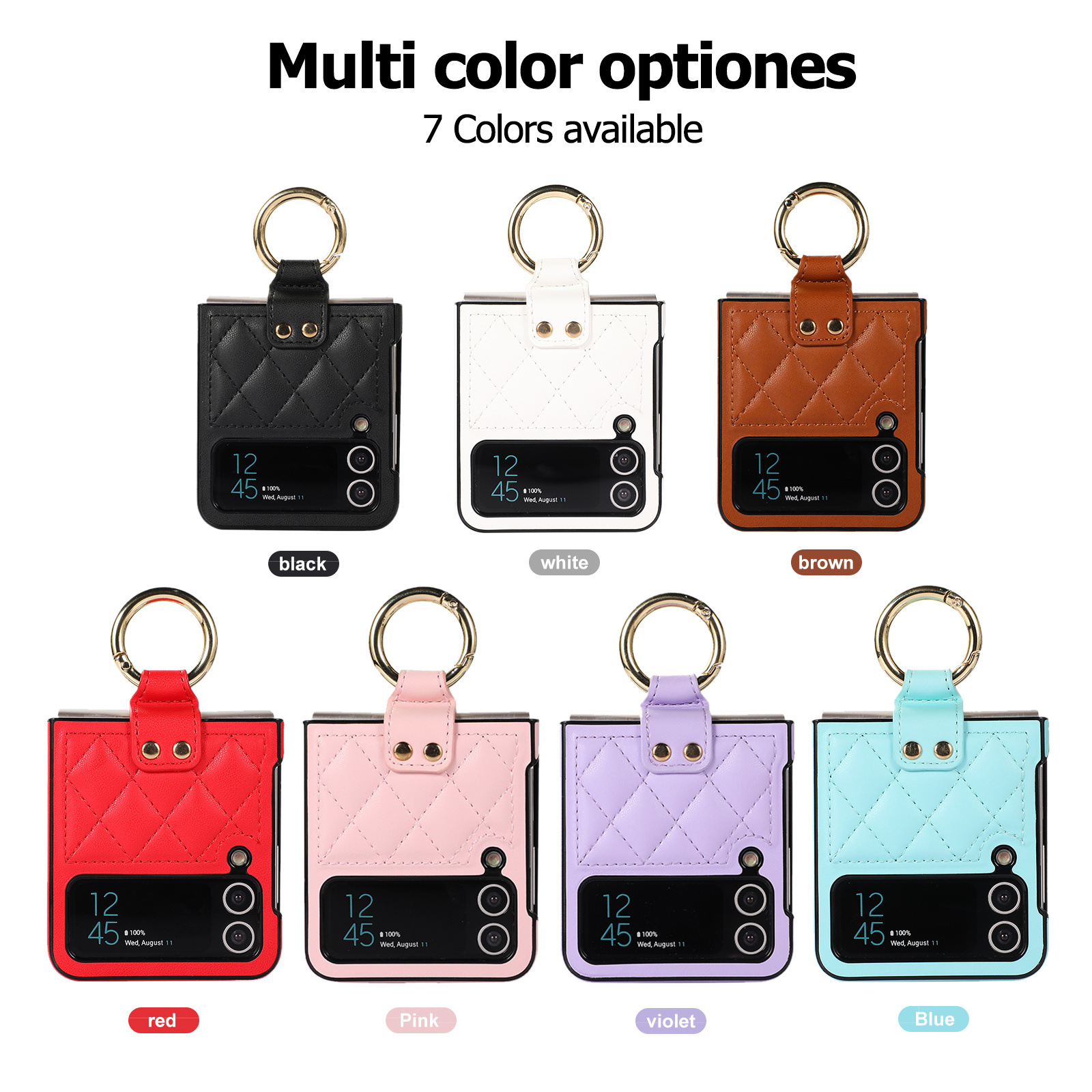 สำหรับ Samsung Z Flip5/4/3 เพชรหนังกับรูปแบบกรณีโทรศัพท์แหวน