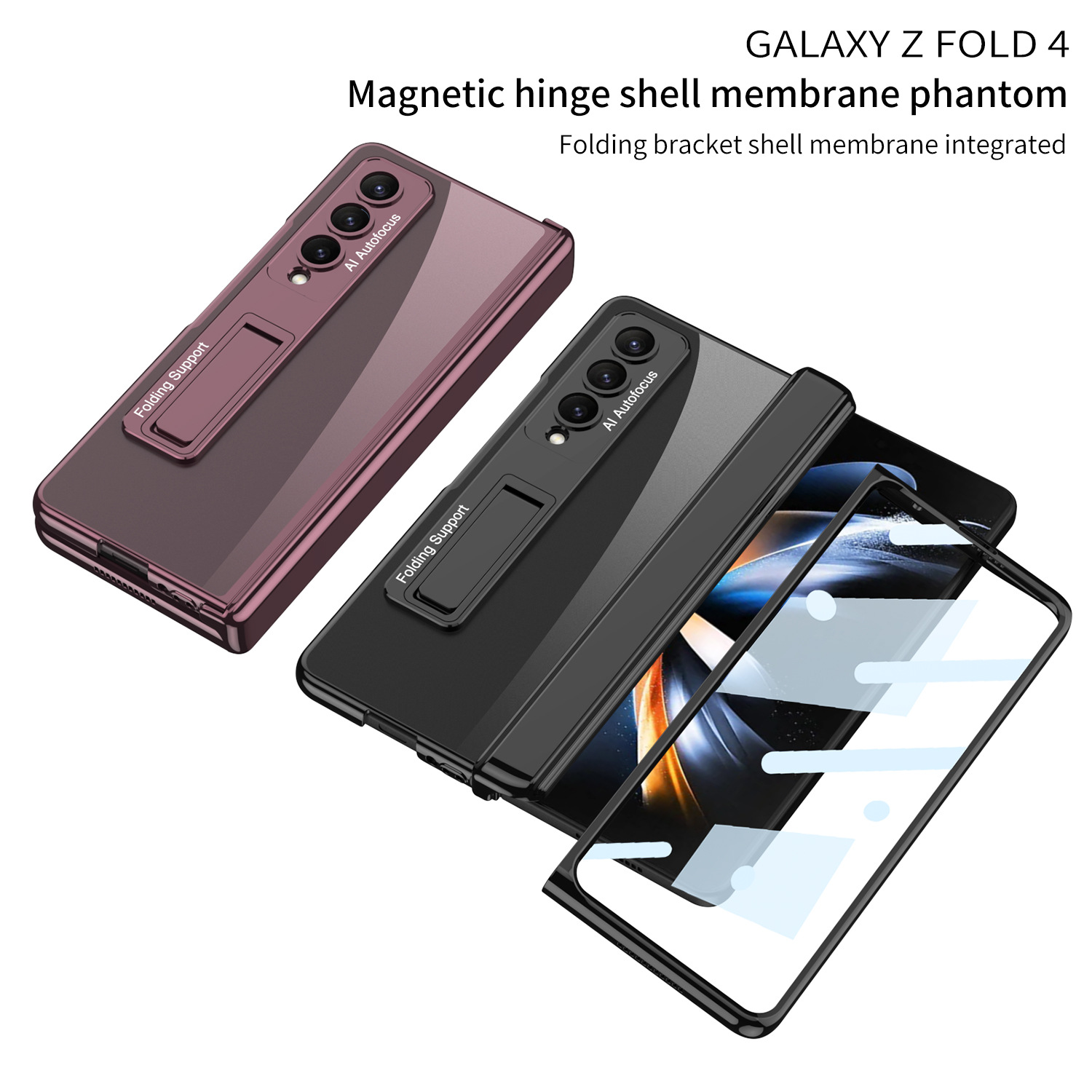 กรณีโทรศัพท์ใสสำหรับ Samsung Z Fold5/4/3 พร้อมขาตั้ง