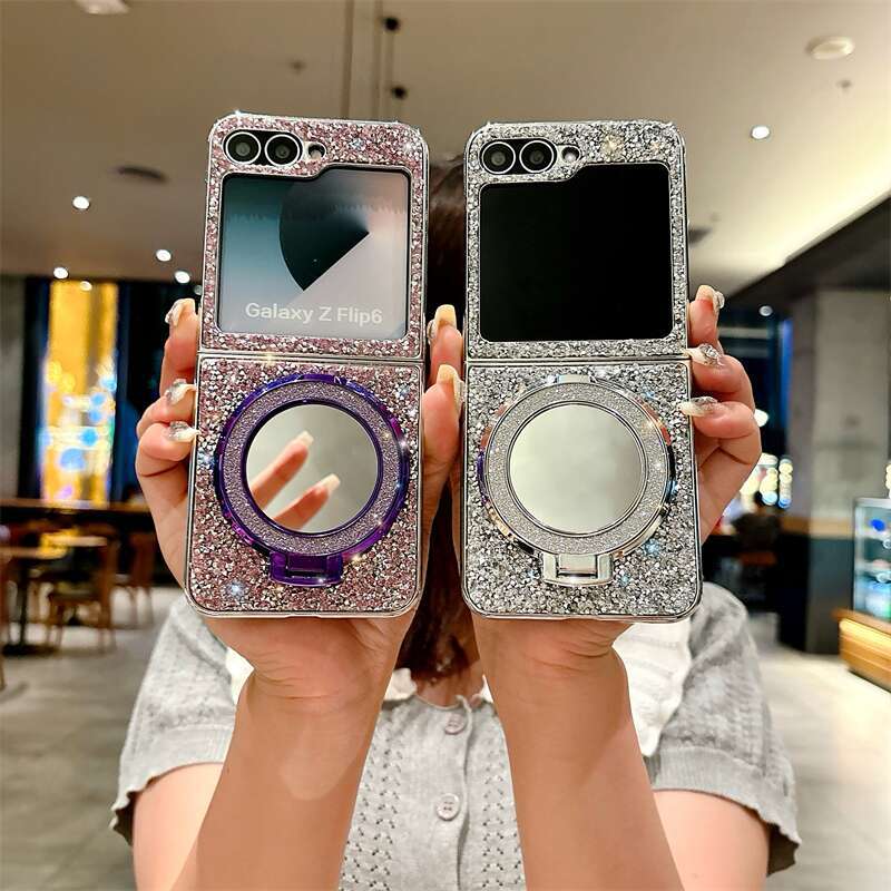 เหมาะสำหรับ Samsung Z Flip6/5/4/3 ใหม่แฟลชผู้ถือกระจกเพชรกรณีโทรศัพท์มือถือ