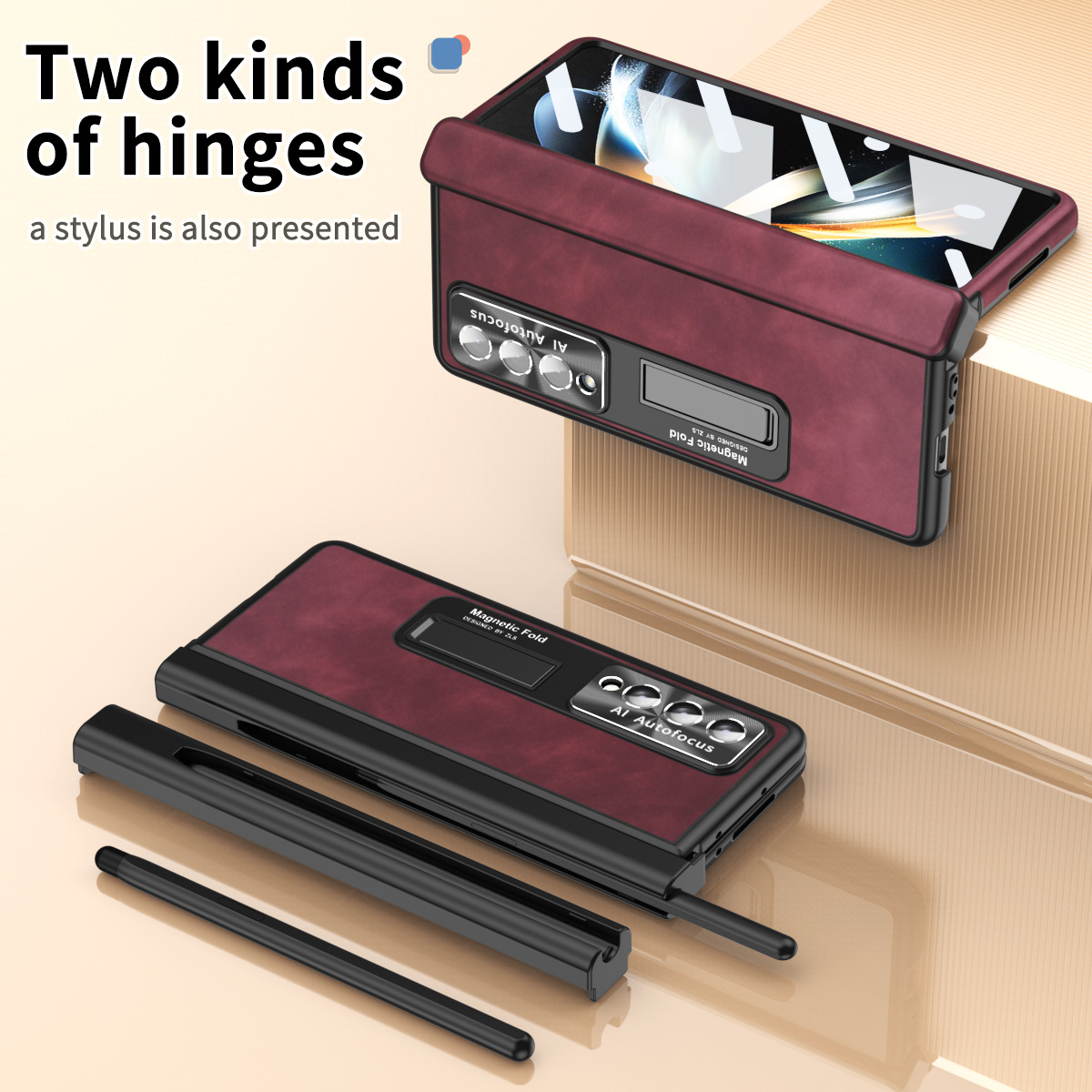 สำหรับ Samsung Galaxy Z Fold5/4/3 เรียบง่ายวินเทจพร้อมบานพับโทรศัพท์กรณีป้องกัน