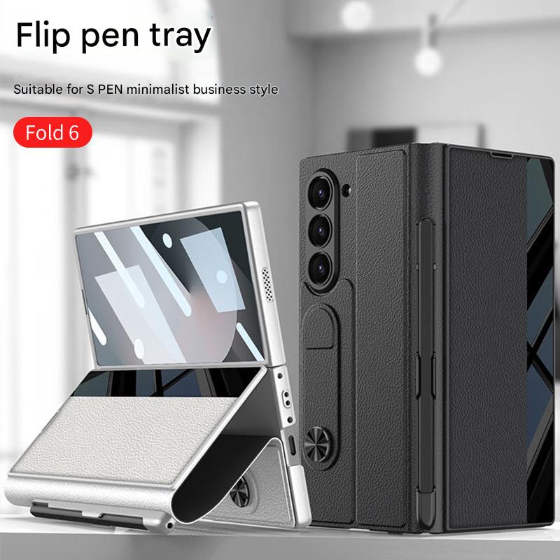 เหมาะสำหรับ Samsung Z Fold6 เคสฝาพับช่องเสียบปากกาแบบใหม่พร้อมขาตั้งแบบพับได้ป้องกันเต็มจอ