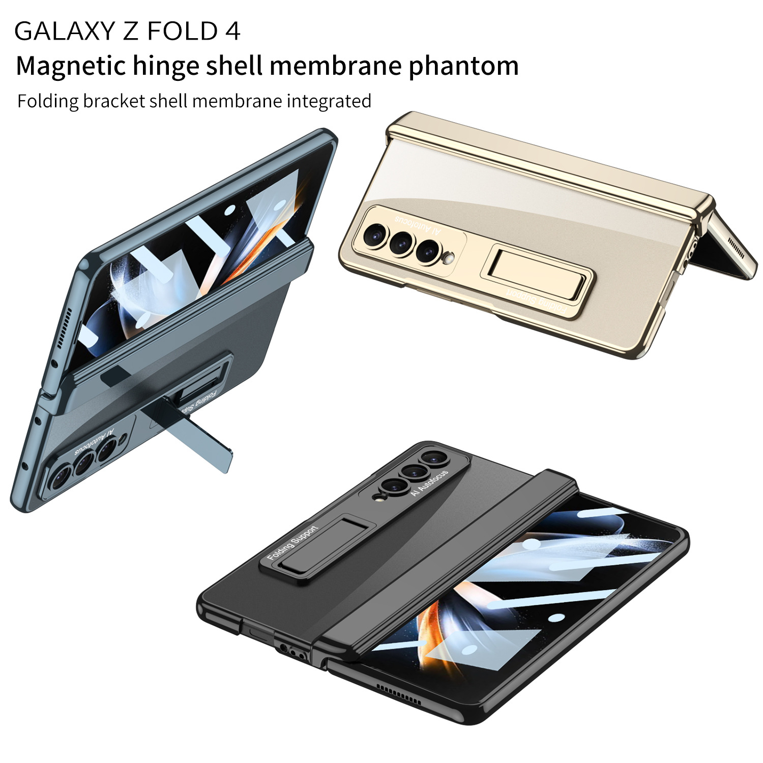 กรณีโทรศัพท์ใสสำหรับ Samsung Z Fold5/4/3 พร้อมขาตั้ง