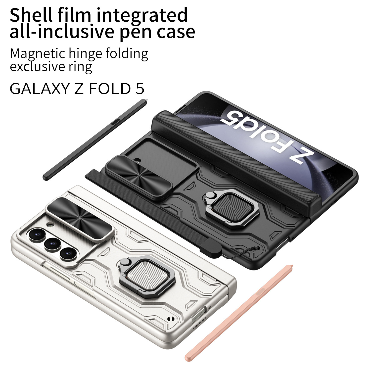 เหมาะสำหรับ Samsung Z Fold5/4/3 วงเล็บแหวน PUSH หน้าต่างเลนส์เคสโทรศัพท์