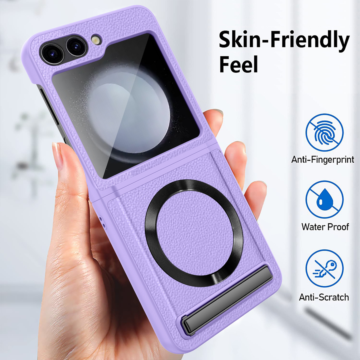Suitable for Samsung Z Flip5/4/3 litchi pattern magnetic holder mobile phone case