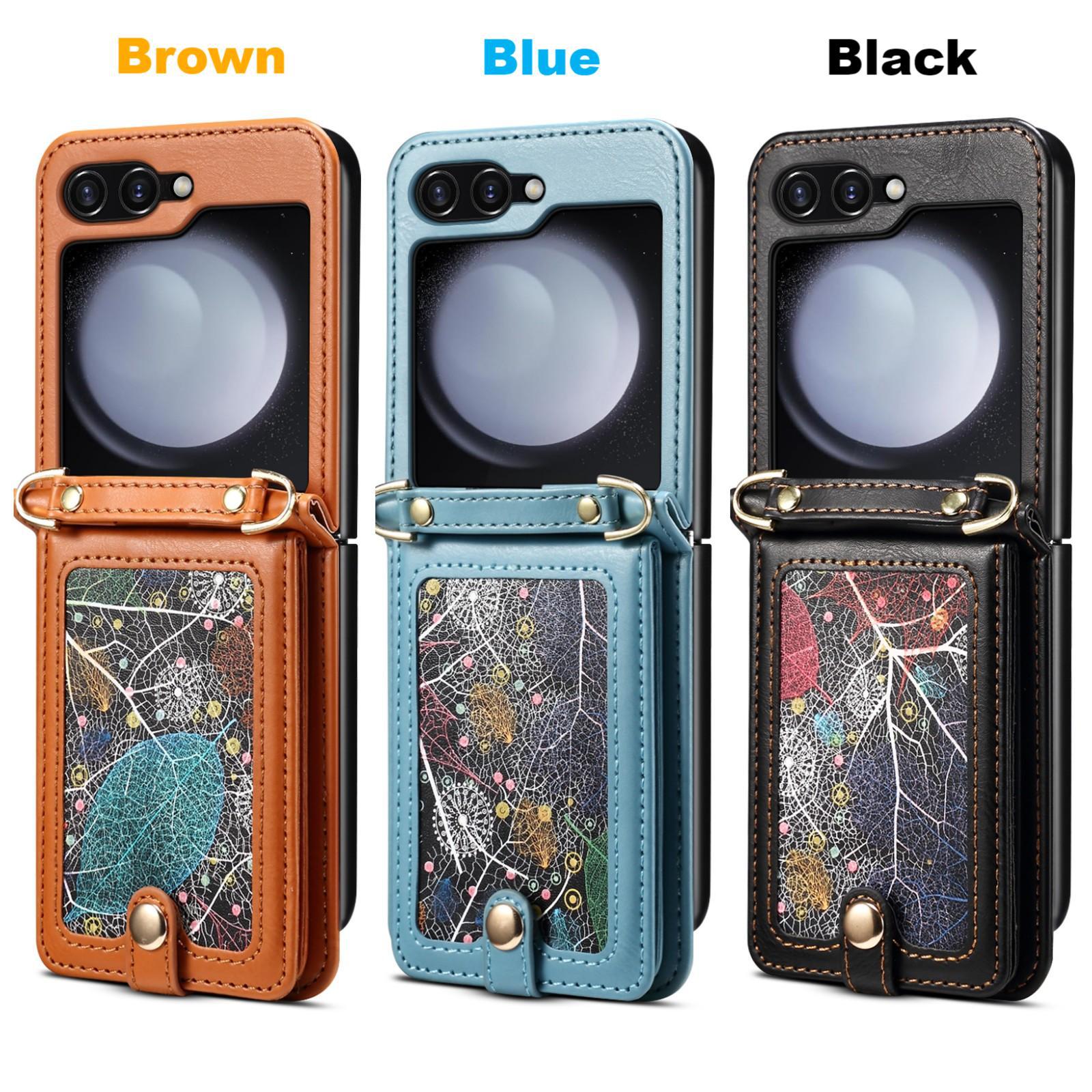 เหมาะสำหรับ Samsung Z Flip6/5/4/3 เคสหนังการ์ดเวอร์ชั่นทาสีใหม่