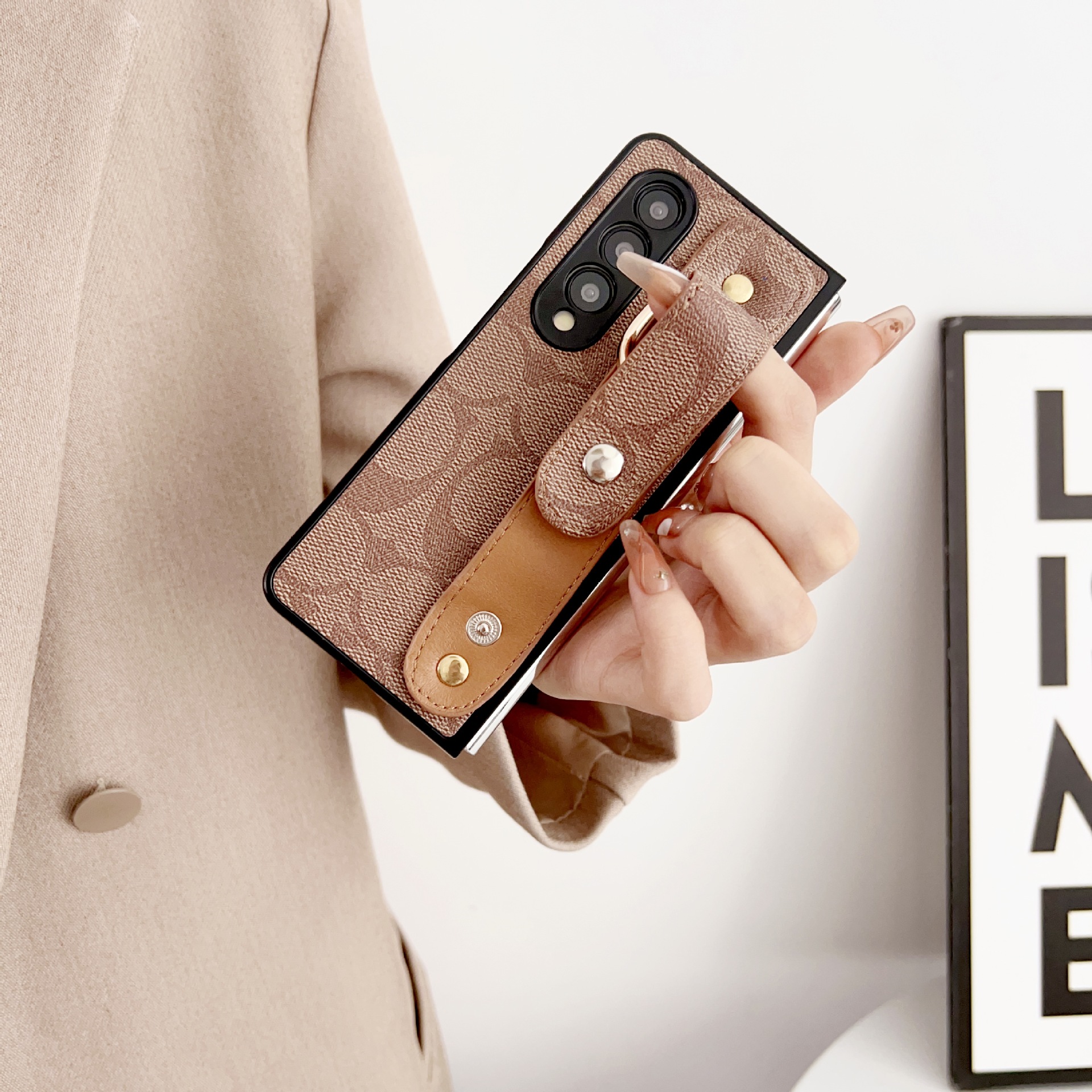 สำหรับ Samsung Galaxy Z Fold5/4/3 หนัง Snap สายรัดข้อมือโทรศัพท์กรณีป้องกัน