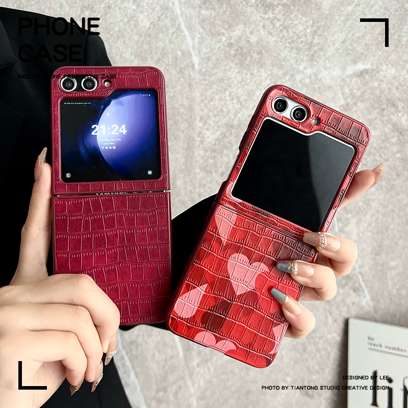 สำหรับ Samsung Galaxy Z Flip5/4/3 สีแดงลายสก๊อตรักโทรศัพท์กรณีป้องกัน