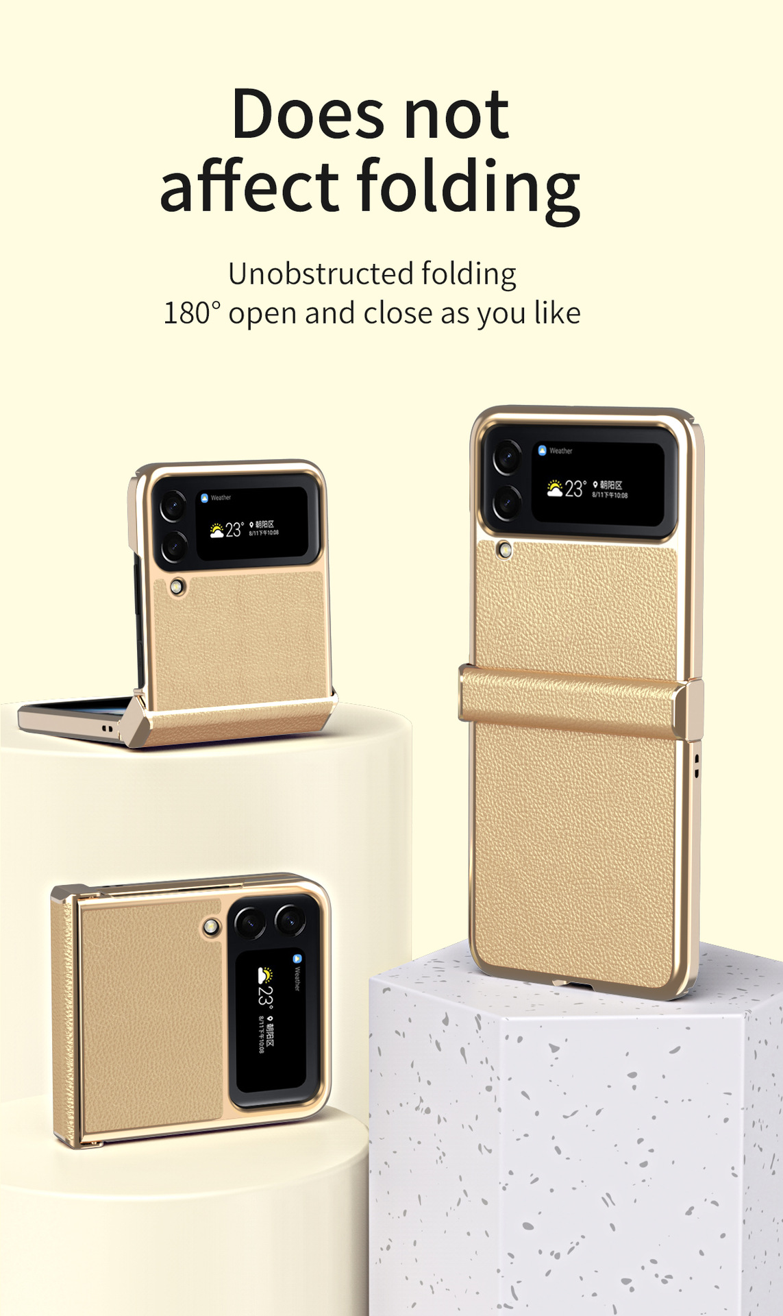 เหมาะสำหรับ Samsung Z Flip5/4/3 ลายลิ้นจี่หนังฝาครอบโทรศัพท์บานพับชุบด้วยไฟฟ้า