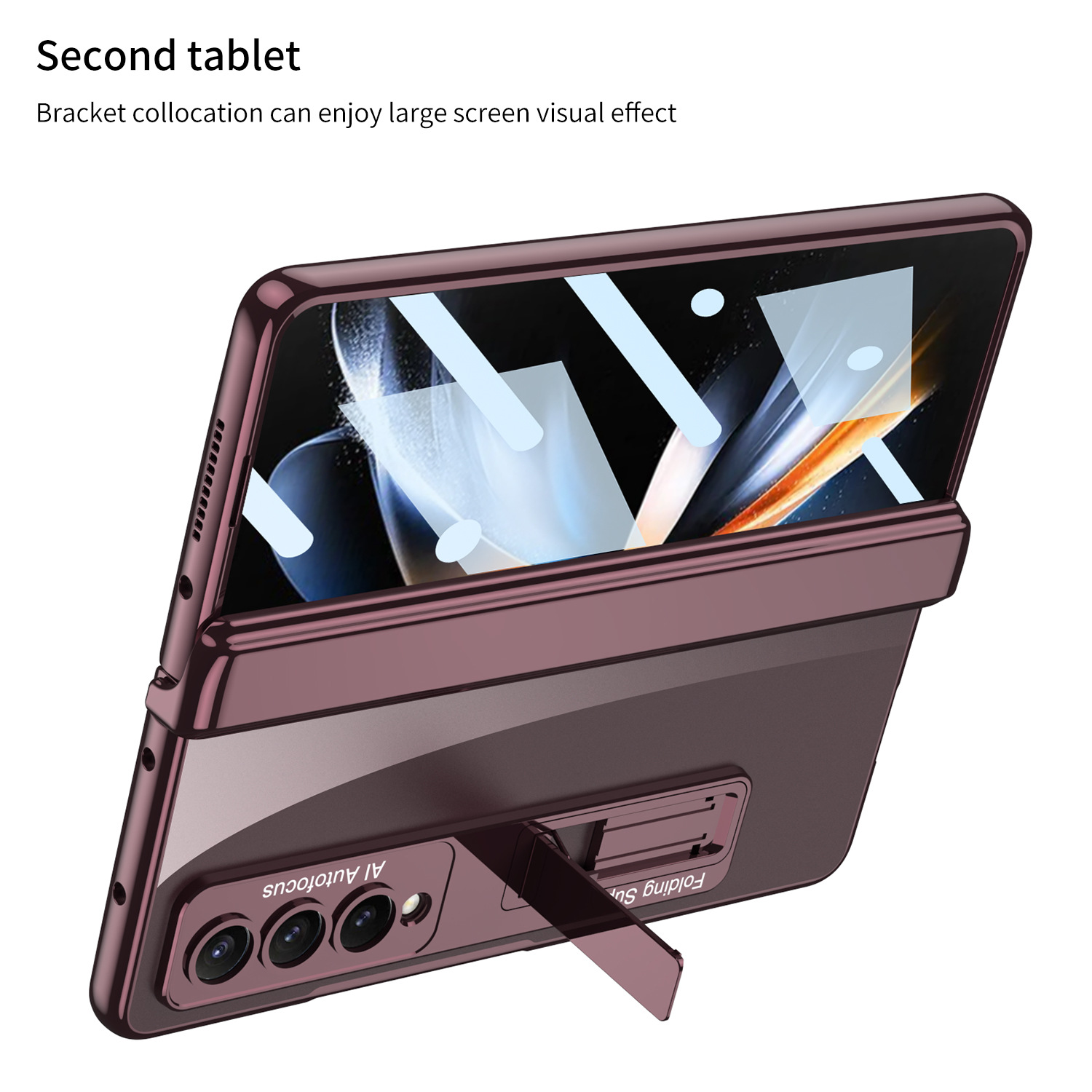 กรณีโทรศัพท์ใสสำหรับ Samsung Z Fold5/4/3 พร้อมขาตั้ง