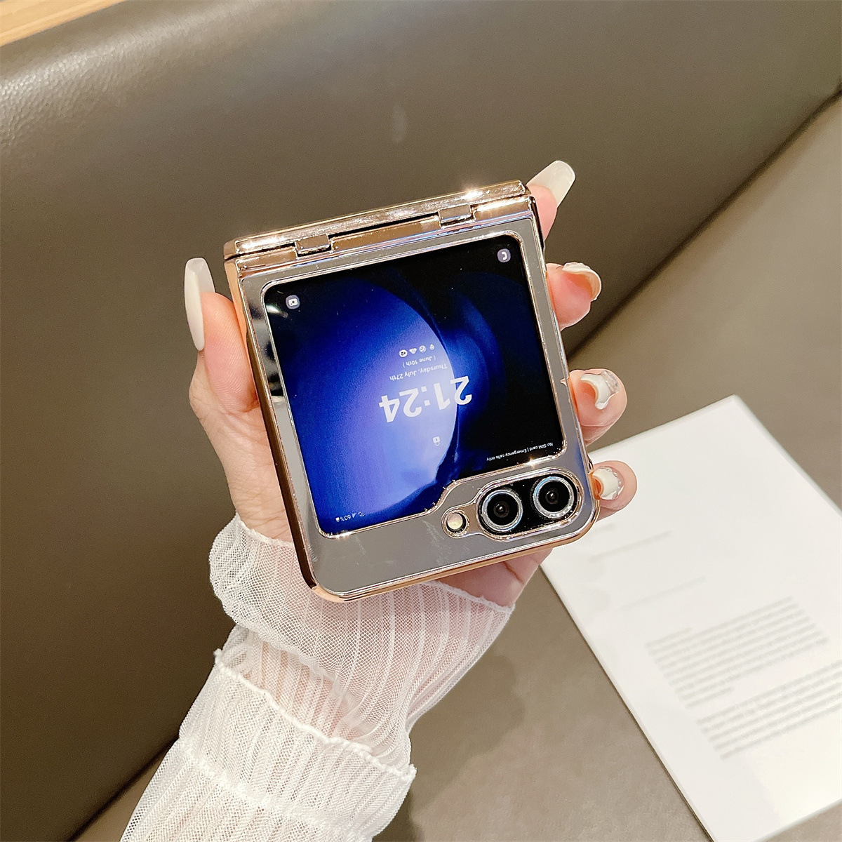 สำหรับ Samsung Z Flip5/4/3 ชุบกระจกป้องกันกรณีโทรศัพท์