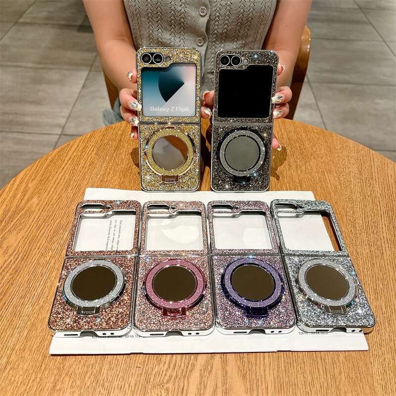เหมาะสำหรับ Samsung Z Flip6/5/4/3 ใหม่แฟลชผู้ถือกระจกเพชรกรณีโทรศัพท์มือถือ