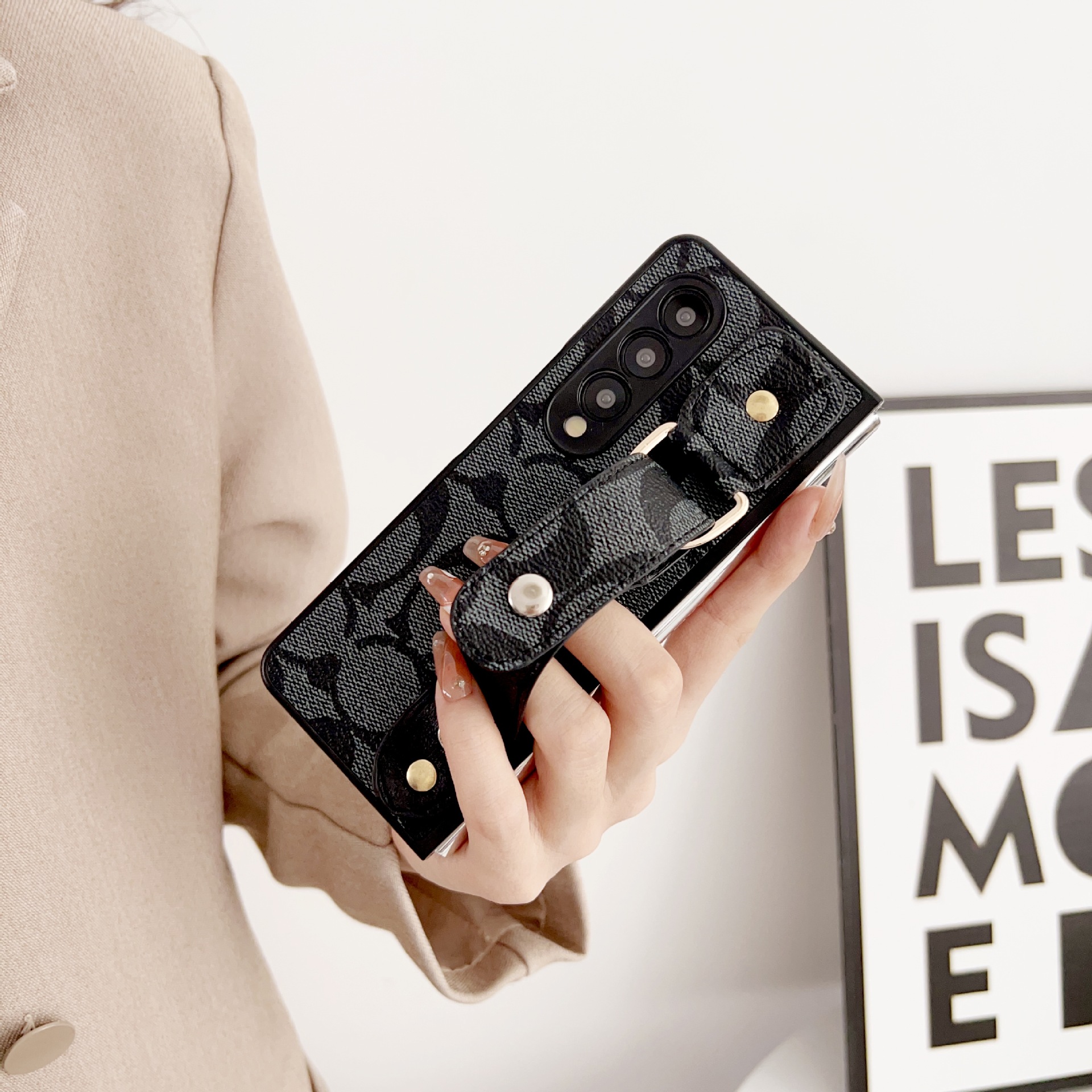 สำหรับ Samsung Galaxy Z Fold5/4/3 หนัง Snap สายรัดข้อมือโทรศัพท์กรณีป้องกัน