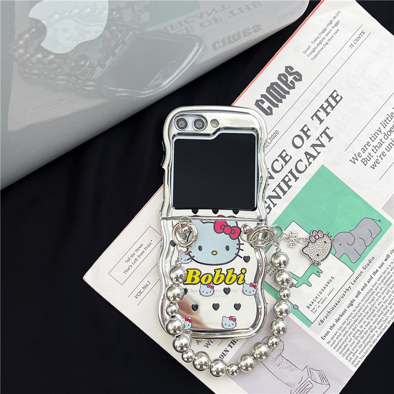 สำหรับ Samsung Galaxy Z Flip5/4/3 ชุบสีเงินคิตตี้แมวโทรศัพท์กรณีป้องกัน