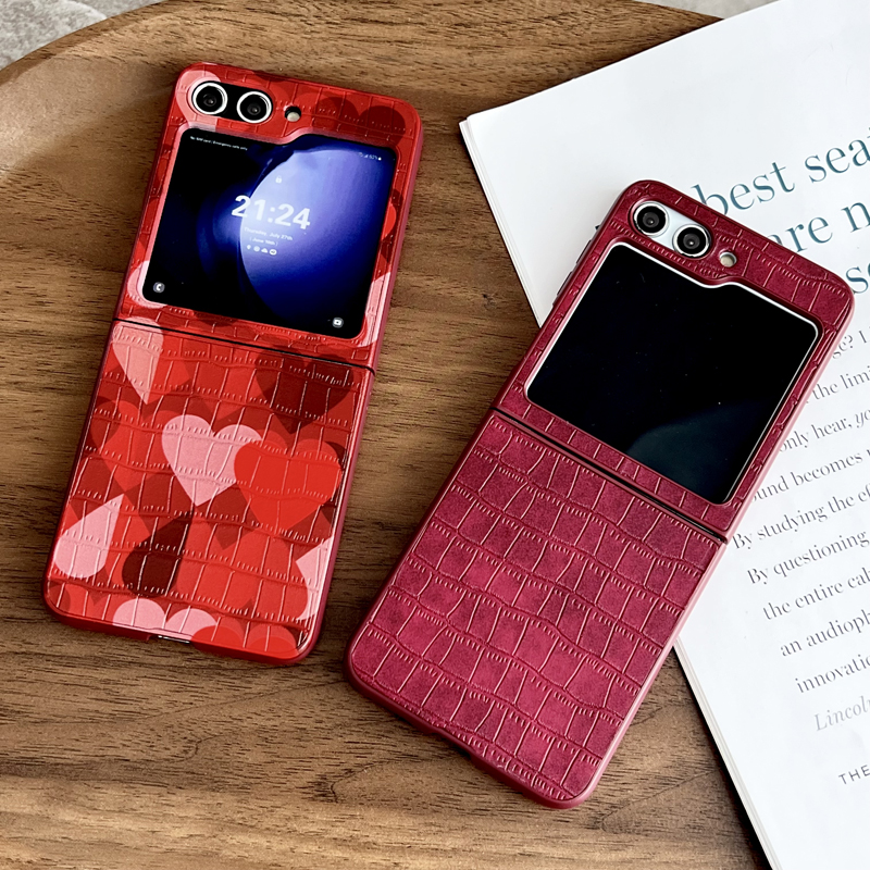 สำหรับ Samsung Galaxy Z Flip5/4/3 สีแดงลายสก๊อตรักโทรศัพท์กรณีป้องกัน