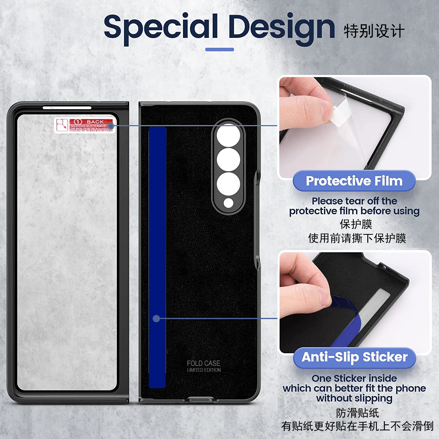 สำหรับ Samsung Galaxy Z Fold5/4/3 นิ้วหอมแหวนนิ้วมือลายสก๊อตโทรศัพท์กรณีป้องกัน