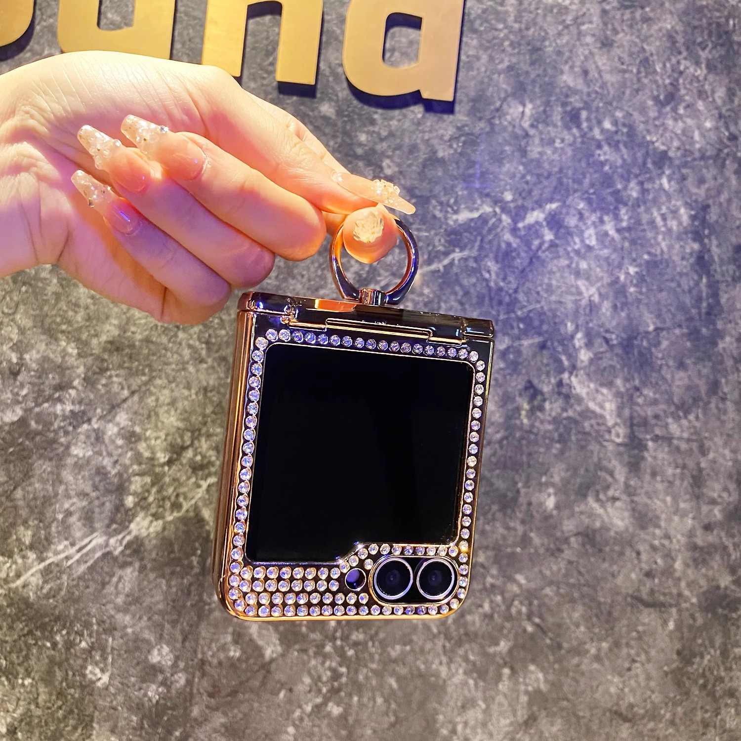 適用於三星Z Flip6/5/4/3新款菱紋小香風鑲磚高級感聯名手機殼