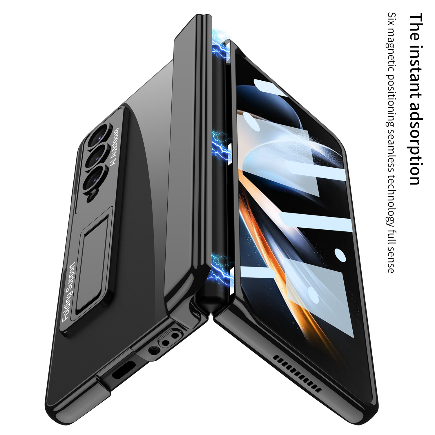 กรณีโทรศัพท์ใสสำหรับ Samsung Z Fold5/4/3 พร้อมขาตั้ง