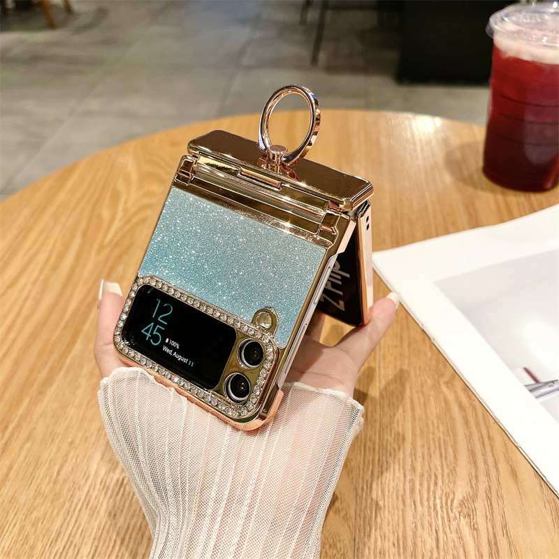 เหมาะสำหรับ Samsung Z Flip5/4/3 ใหม่แหวนเพชรบานพับเคสโทรศัพท์มือถือ