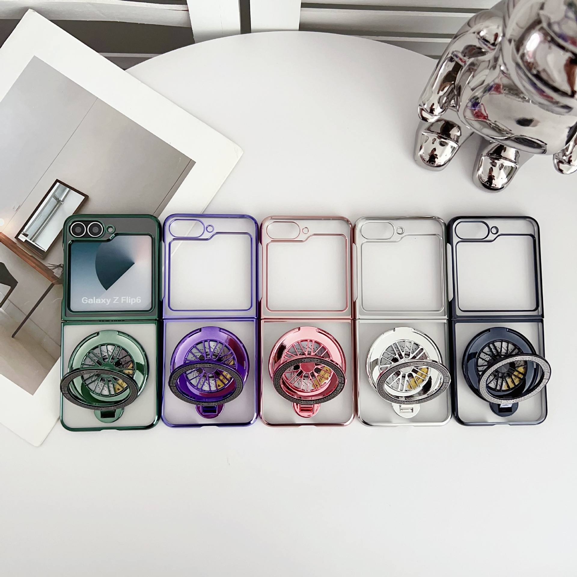 เหมาะสำหรับ Samsung Z Flip6/5/4/3 ใหม่ electroplated ไจโรโปร่งใสเคสโทรศัพท์มือถือ