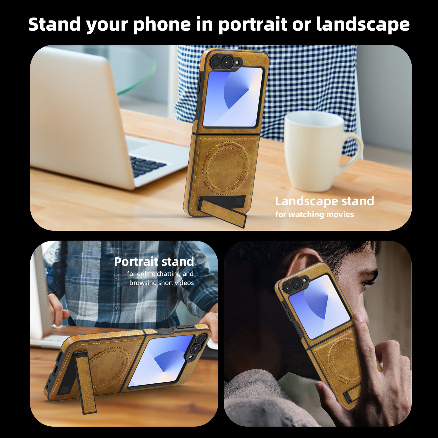 เคสป้องกันพับได้สำหรับ Samsung Z Flip6/5/4/3 รุ่นใหม่ พร้อมขาตั้งและระบบชาร์จไร้สายแบบแม่เหล็กในตัว