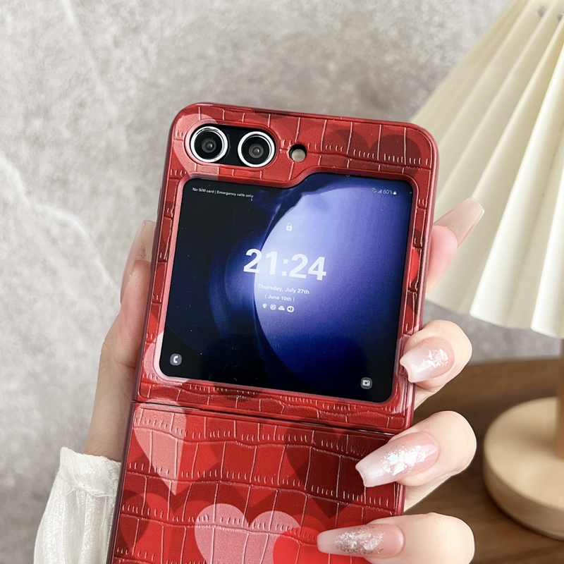 สำหรับ Samsung Galaxy Z Flip5/4/3 สีแดงลายสก๊อตรักโทรศัพท์กรณีป้องกัน
